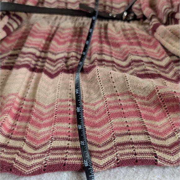Y2K Striped Belted Sweater Cardigan Women's Large Pink Chevron Hooded Wool Blend - Picture 8 of 8